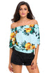 Light Blue Floral Off-the-shoulder Top